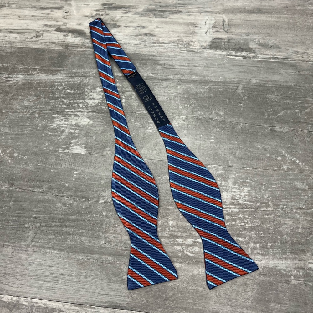 Robert Jensen Navy, Burnt Orange & Blue Stripe Bowtie Bow Tie